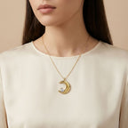 Crescent Moon Crystal Pendant Necklace