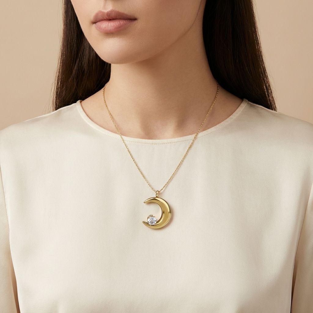 Crescent Moon Crystal Pendant Necklace