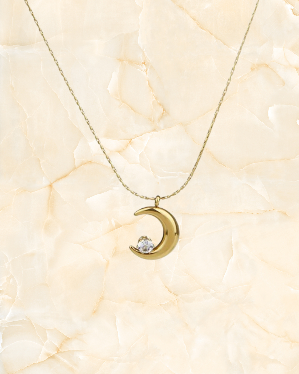 Crescent Moon Crystal Pendant Necklace