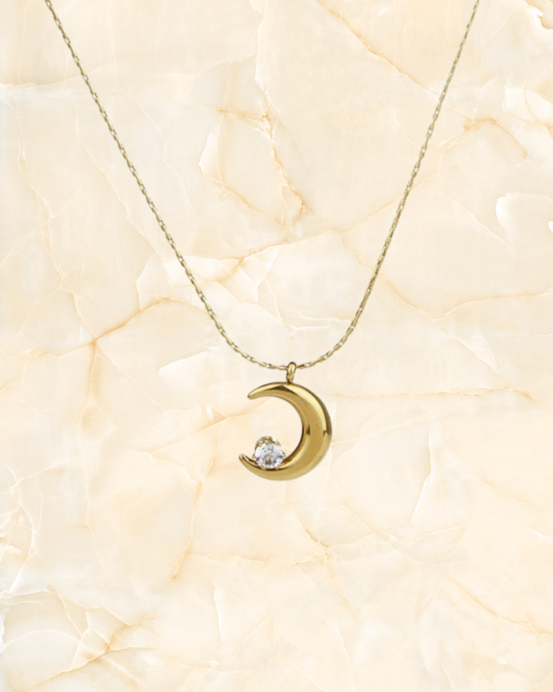 Crescent Moon Crystal Pendant Necklace