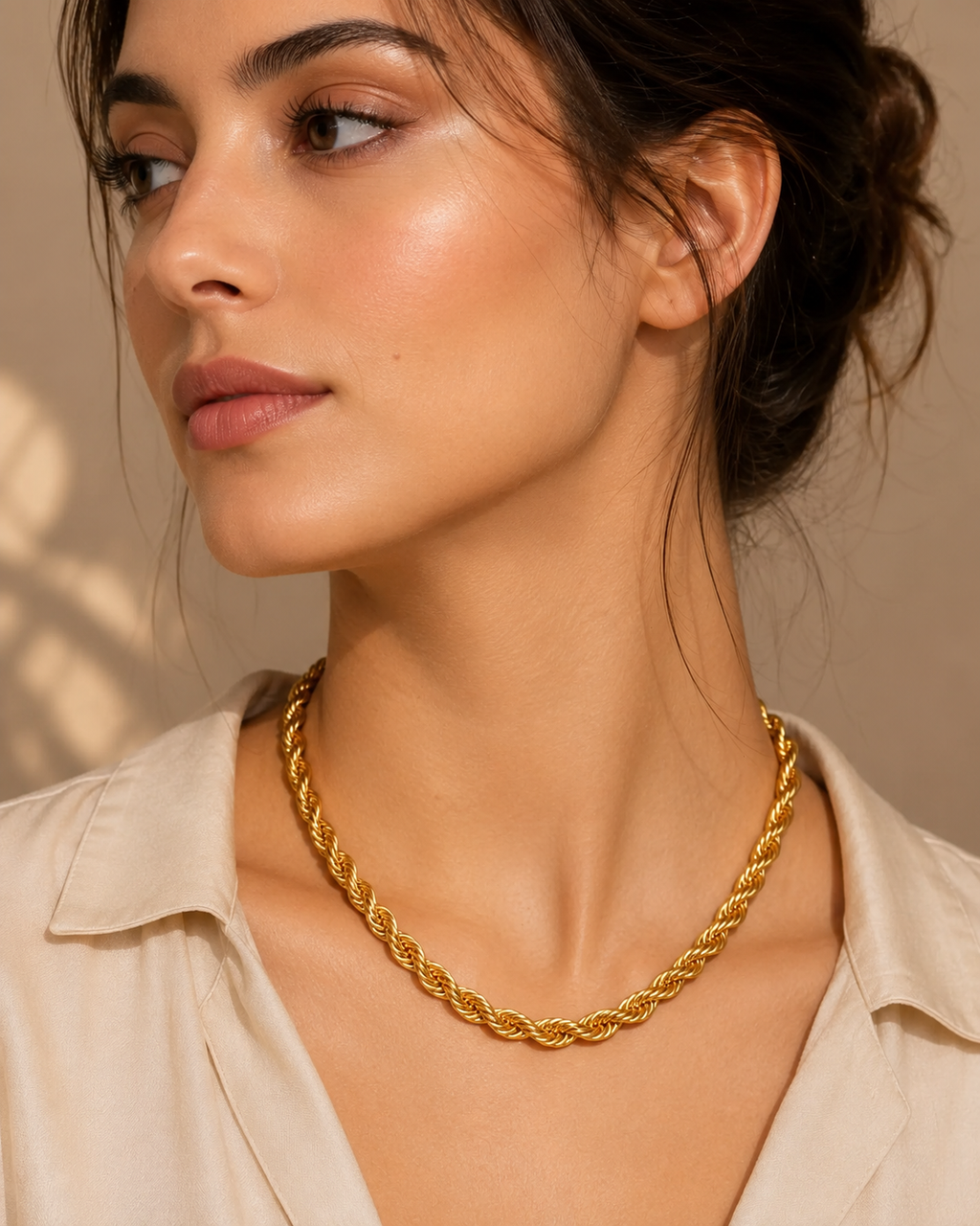 Classic Gold Rope Chain Necklace for Women | Twisted Chain Necklace