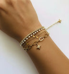 Gold-Toned Layered Charm Bracelet Set for Women | Pearl &amp; Crystal Adjustable Stack Bracelet