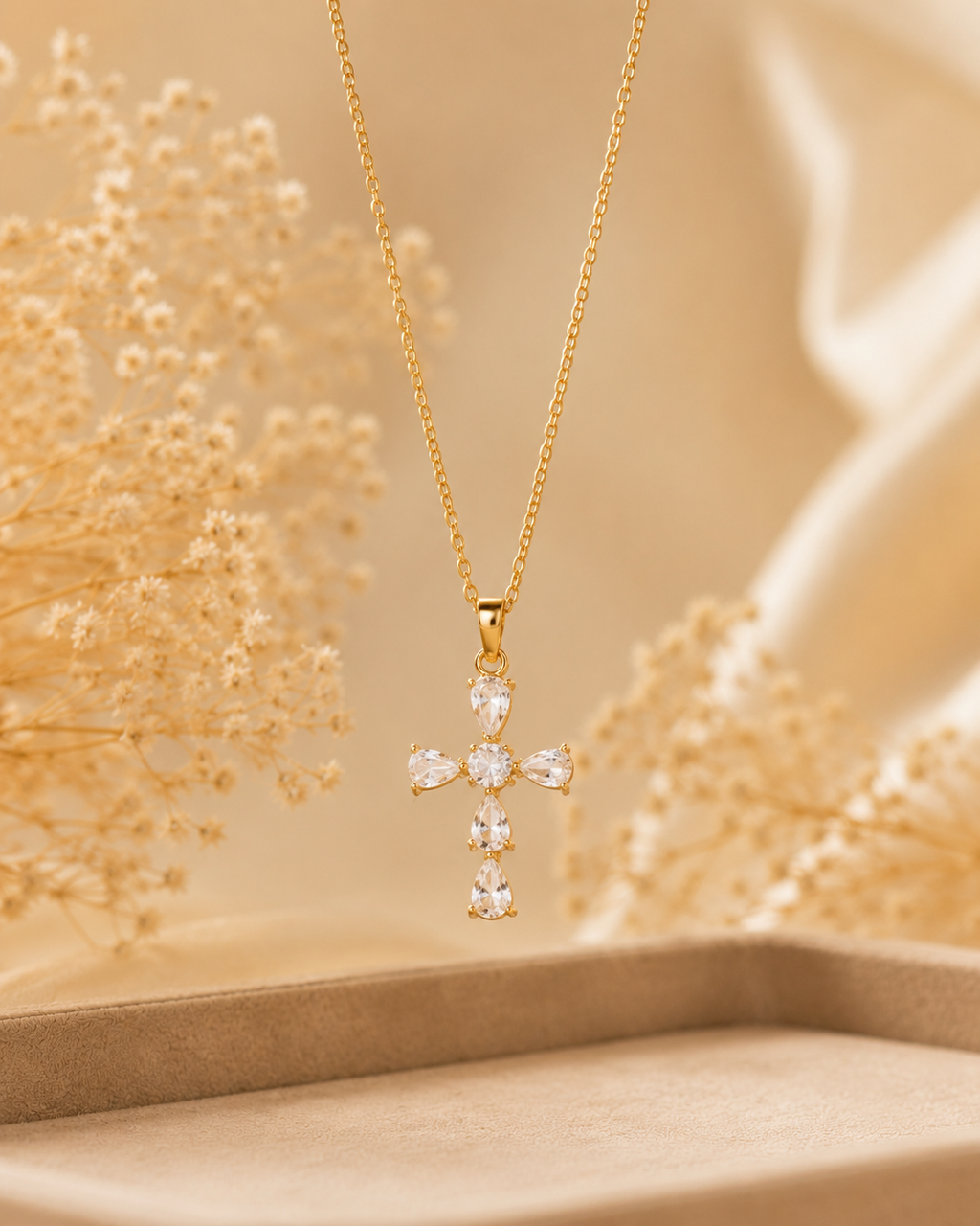 Sparkling Gold Cross Pendant for Women | Cubic Zirconia Cross Pendant with Chain