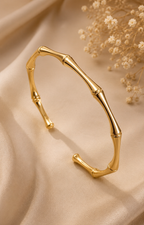 Minimal Gold-Toned Bamboo Open Cuff Bangle for Women | Elegant Everyday Bracelet