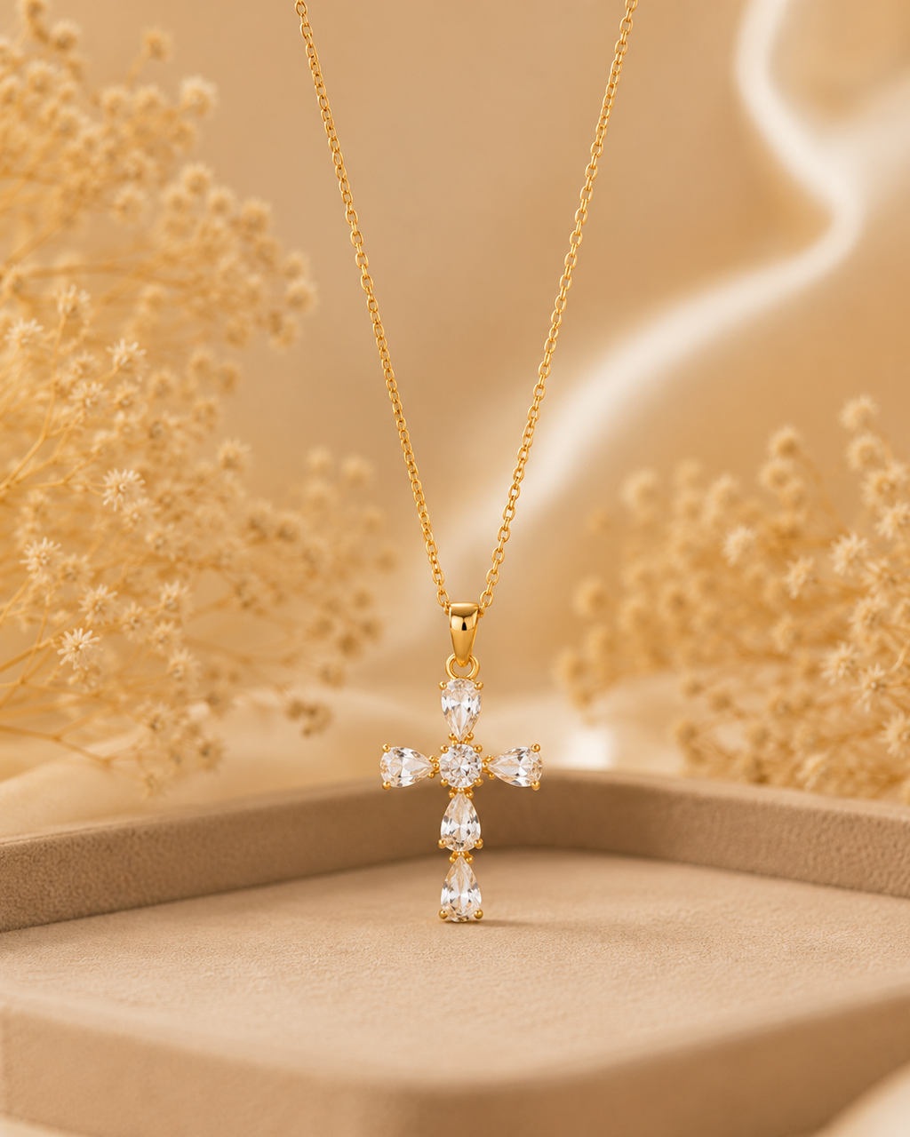 Sparkling Gold Cross Pendant for Women | Cubic Zirconia Cross Pendant with Chain