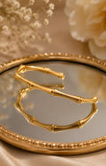 Minimal Gold-Toned Bamboo Open Cuff Bangle for Women | Elegant Everyday Bracelet