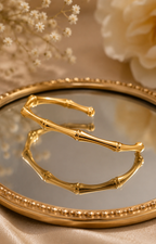 Minimal Gold-Toned Bamboo Open Cuff Bangle for Women | Elegant Everyday Bracelet