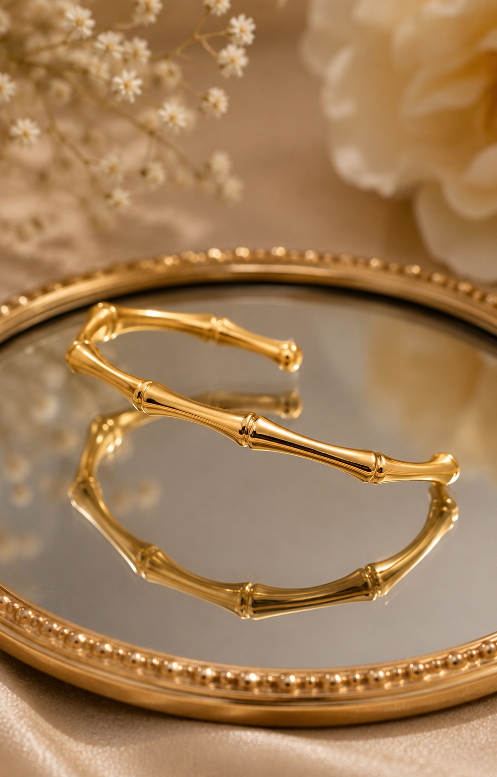 Minimal Gold-Toned Bamboo Open Cuff Bangle for Women | Elegant Everyday Bracelet