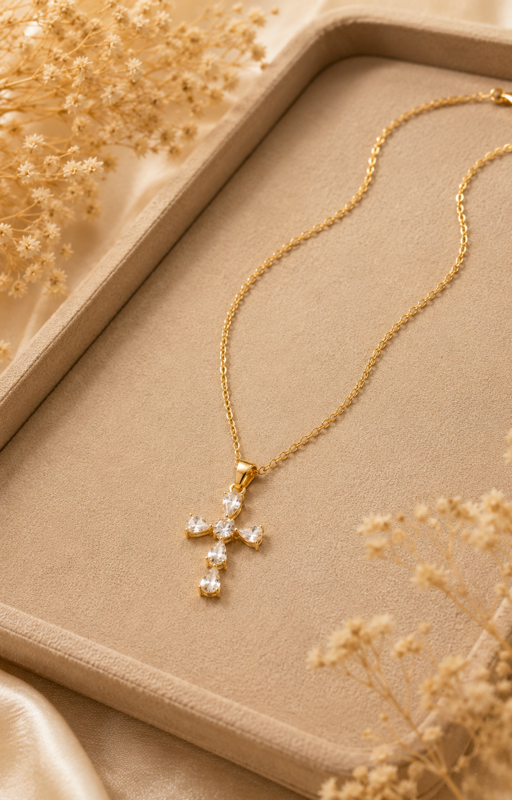 Sparkling Gold Cross Pendant for Women | Cubic Zirconia Cross Pendant with Chain