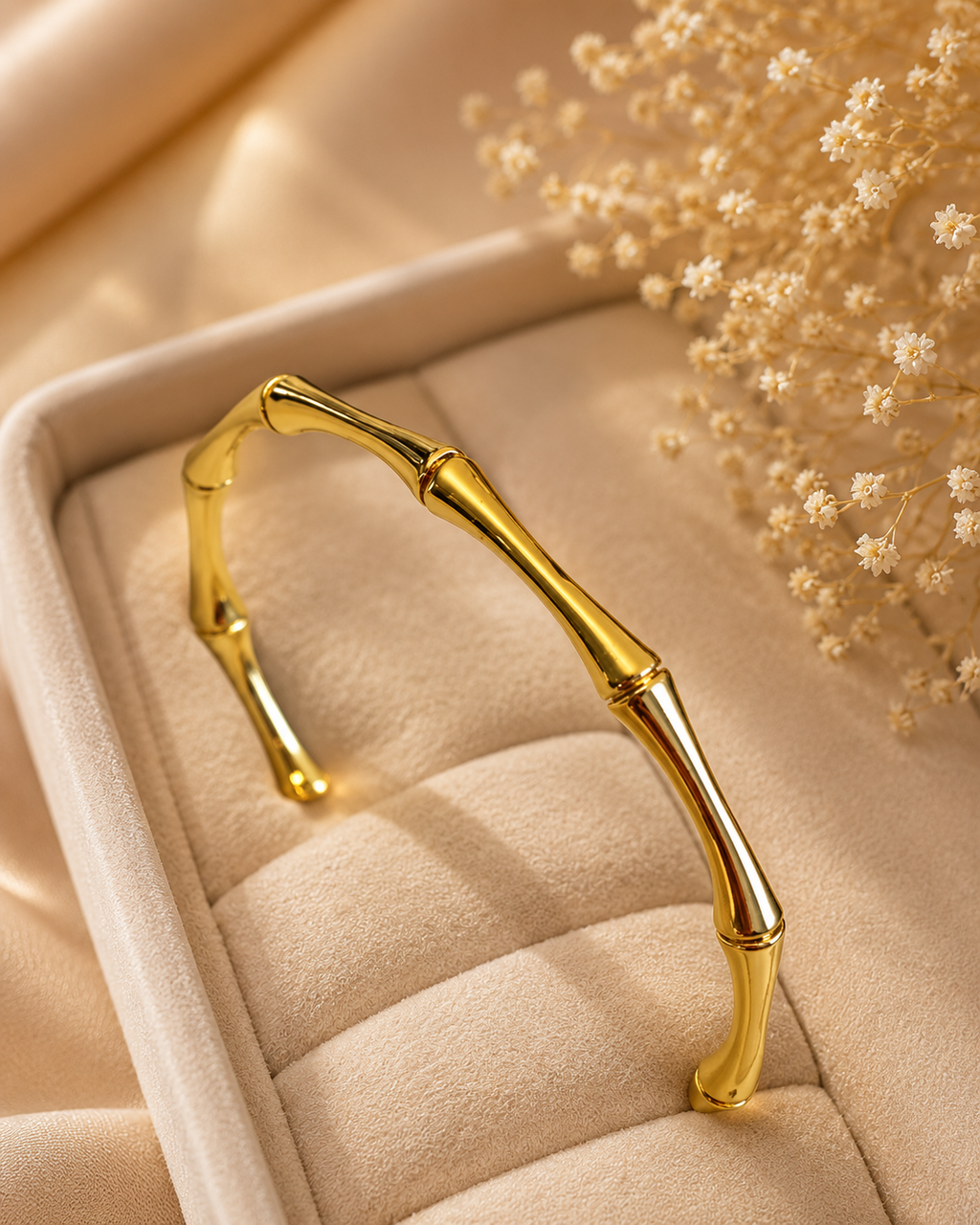 Minimal Gold-Toned Bamboo Open Cuff Bangle for Women | Elegant Everyday Bracelet
