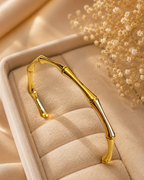 Minimal Gold-Toned Bamboo Open Cuff Bangle for Women | Elegant Everyday Bracelet
