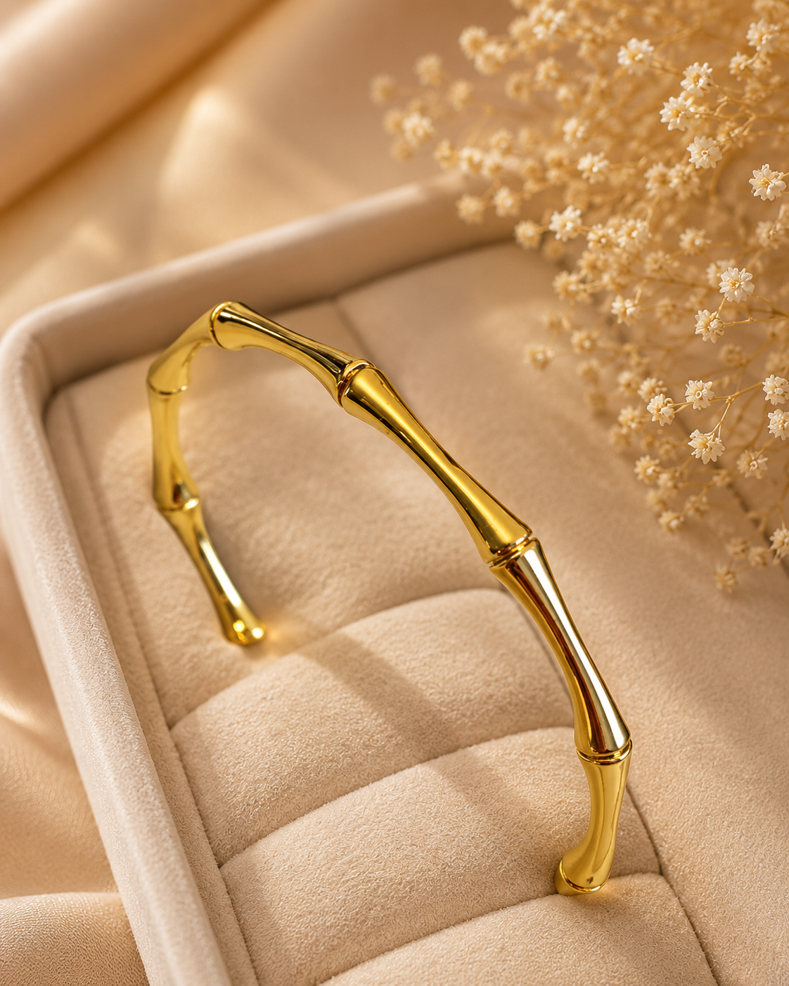 Minimal Gold-Toned Bamboo Open Cuff Bangle for Women | Elegant Everyday Bracelet