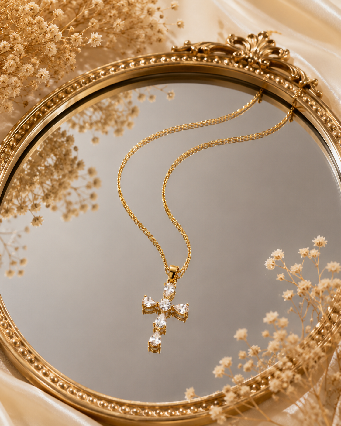 Sparkling Gold Cross Pendant for Women | Cubic Zirconia Cross Pendant with Chain
