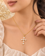 Sparkling Gold Cross Pendant for Women | Cubic Zirconia Cross Pendant with Chain