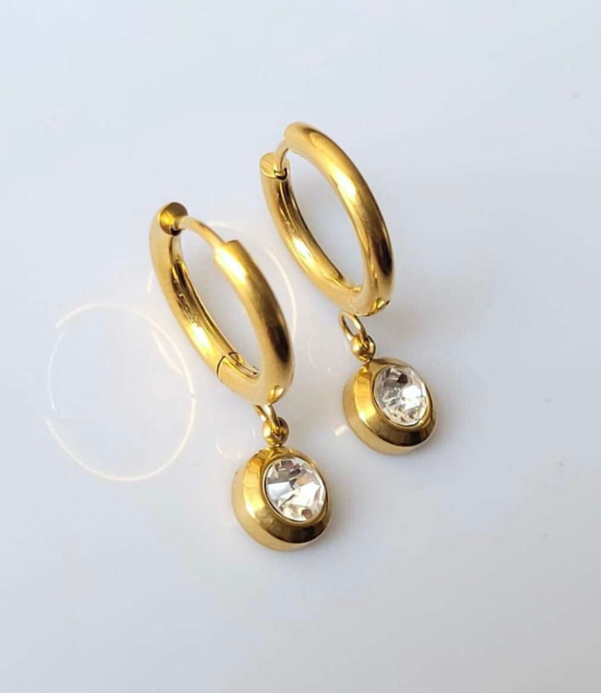 Gold Crystal Round Drop Hoop Earrings for Women