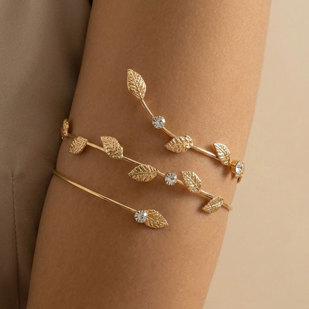 Elegant Leaf & Crystal Multi-Layer Bracelet