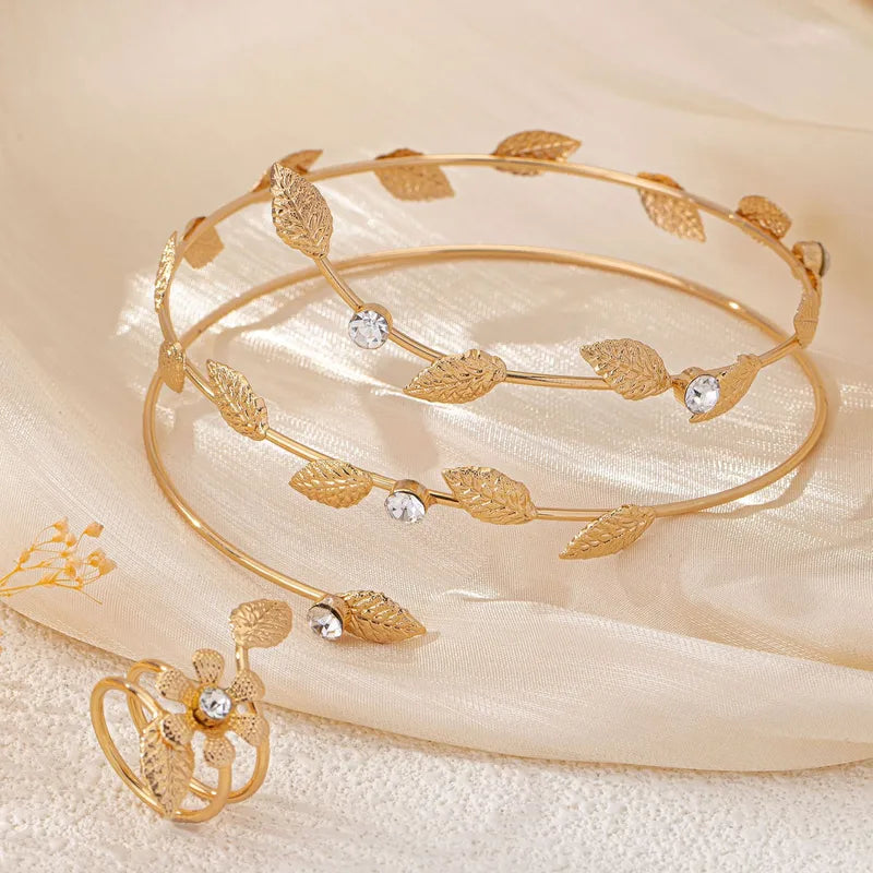 Elegant Leaf & Crystal Multi-Layer Bracelet