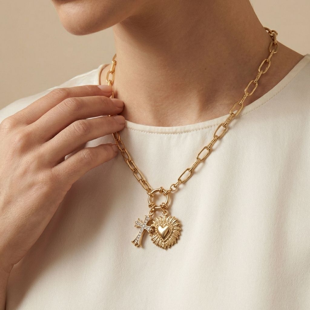 ADYA Gold-Tone Heart Charm Link Necklace
