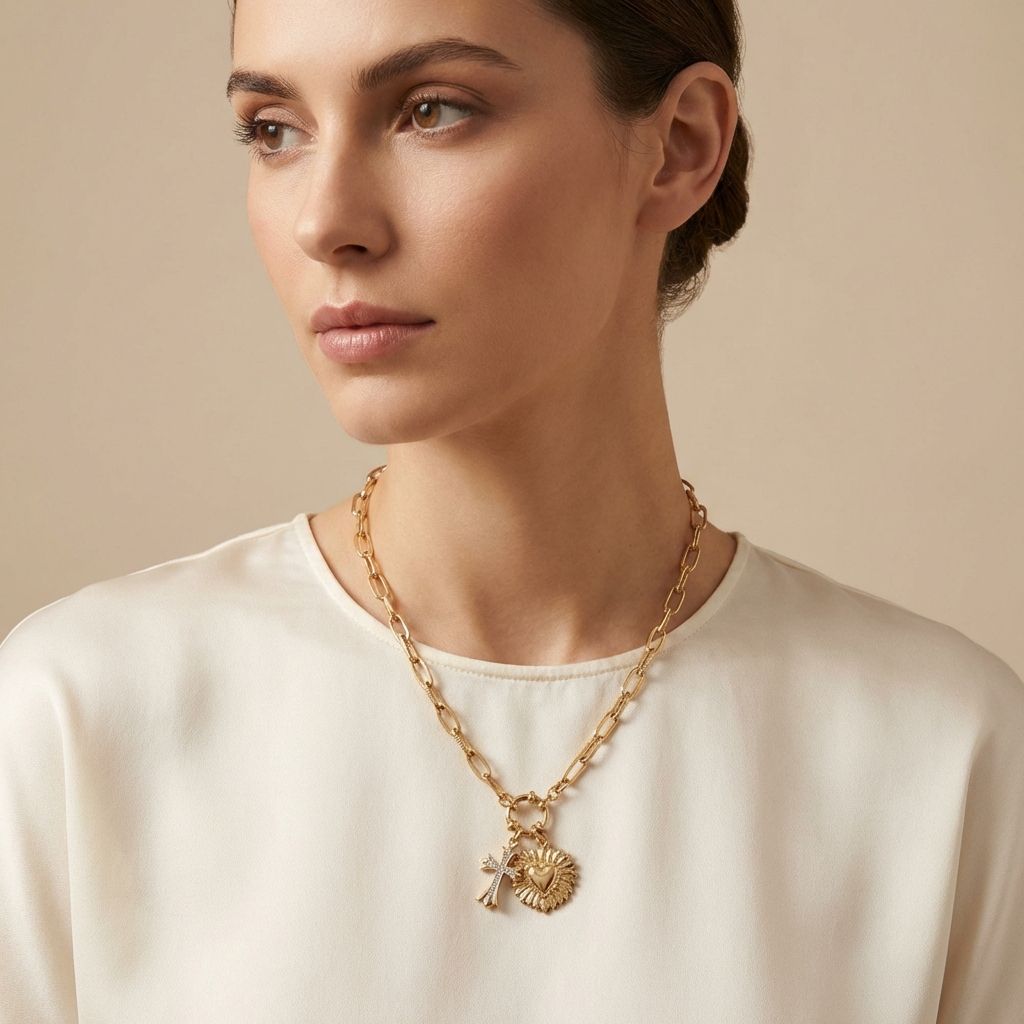ADYA Gold-Tone Heart Charm Link Necklace