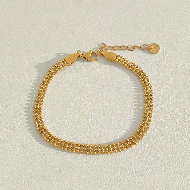 Triple-Row Gold Beaded Bracelet