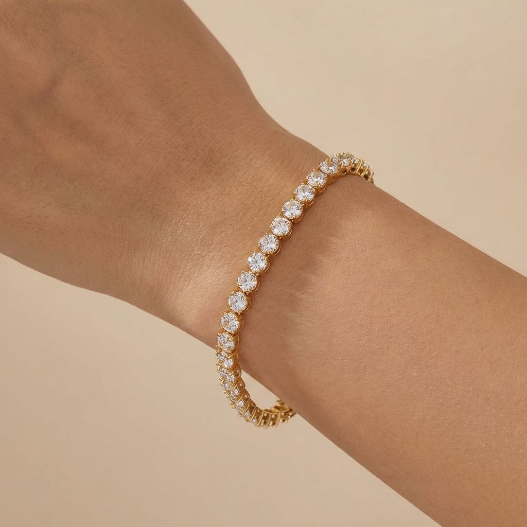 Gold-Tone Round Stone Tennis Bracelet