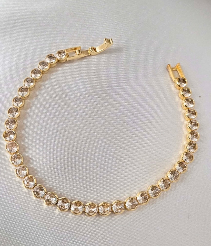 Gold-Tone Round Stone Tennis Bracelet