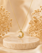 Gold-Toned Crescent Moon Solitaire Pendant Necklace for Women | Minimal Celestial Necklace