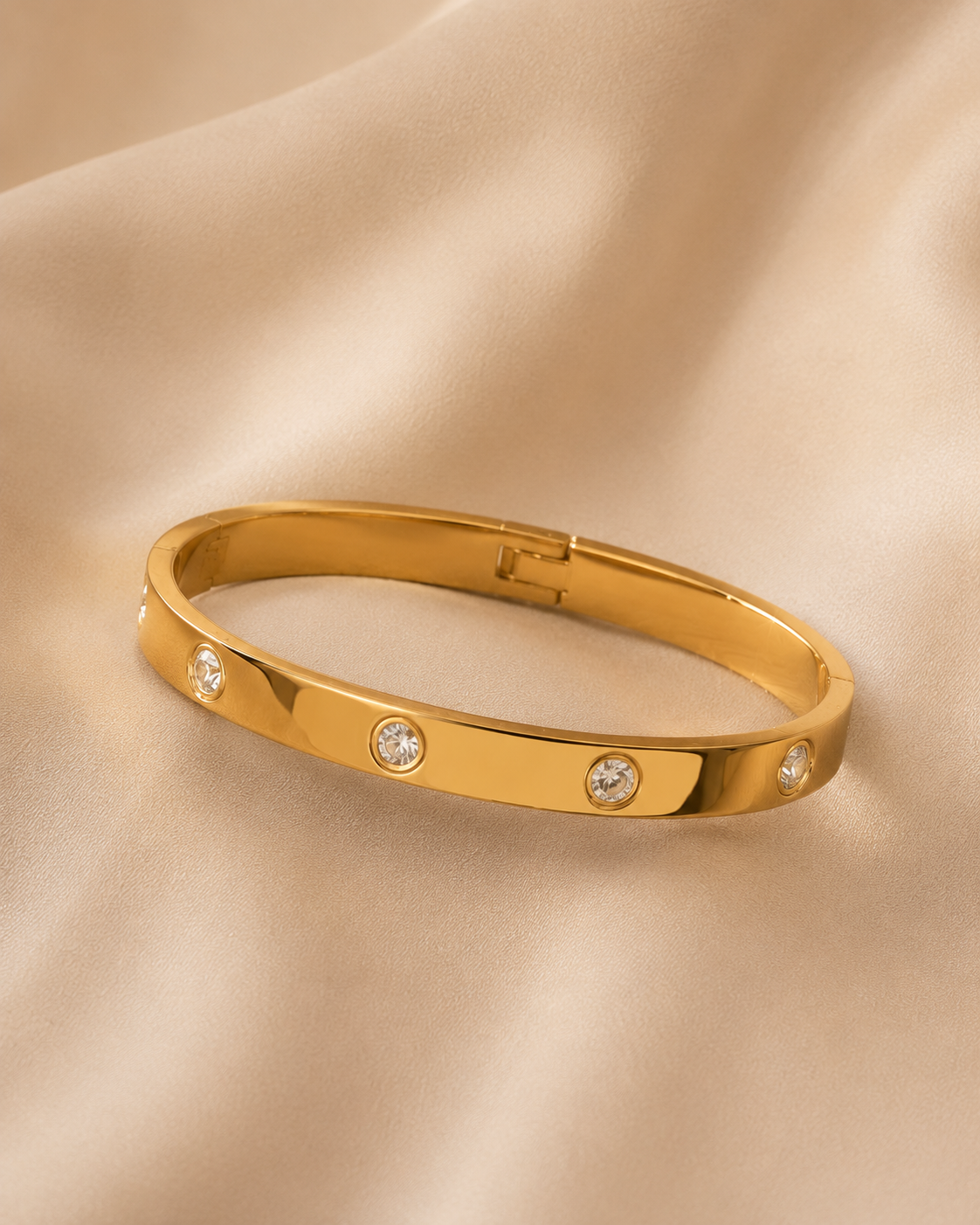 Minimal Gold-Toned Crystal Studded Bangle for Women | Elegant Slim Bracelet