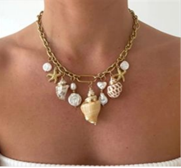 Pearl & Seashell Charm Statement Necklace