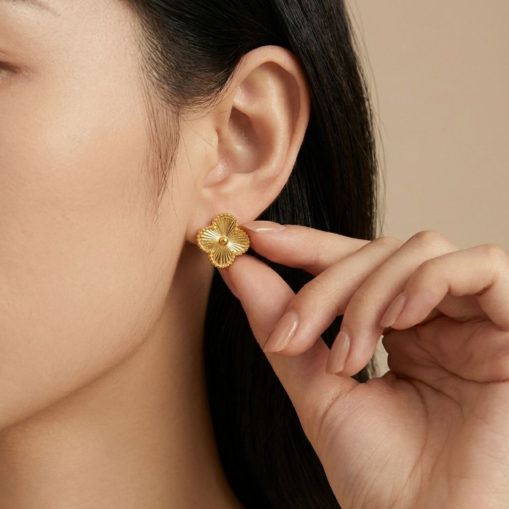 Floral Fan Gold-Tone Stud Earrings