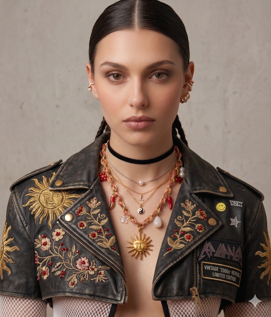 Sun Charm & Red Beaded Statement Necklace