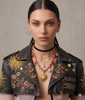 Sun Charm & Red Beaded Statement Necklace