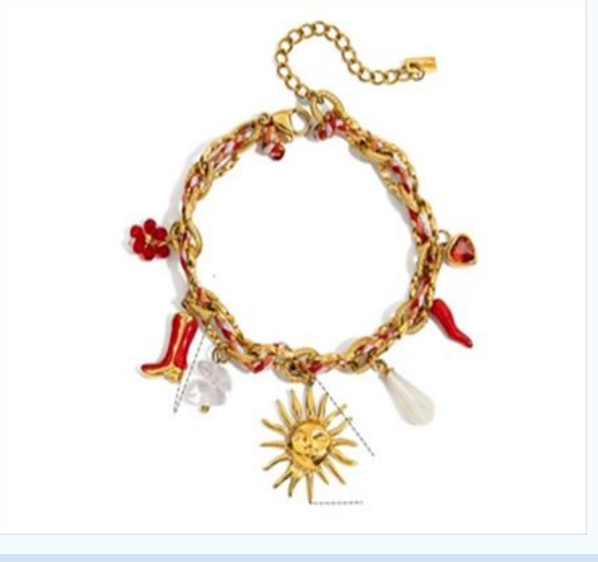 Sun Charm & Red Beaded Statement Necklace