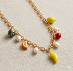 Colorful Pearl & Fruit Charm Necklace