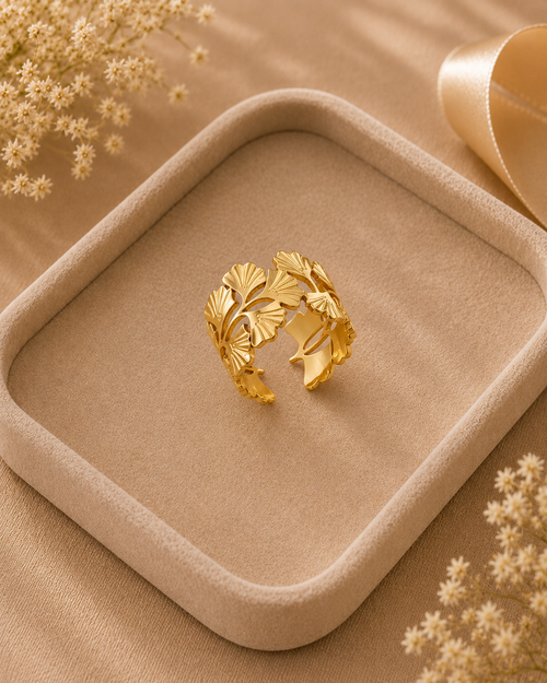 Adya Ginkgo Bloom Gold-Plated Adjustable Ring for Women