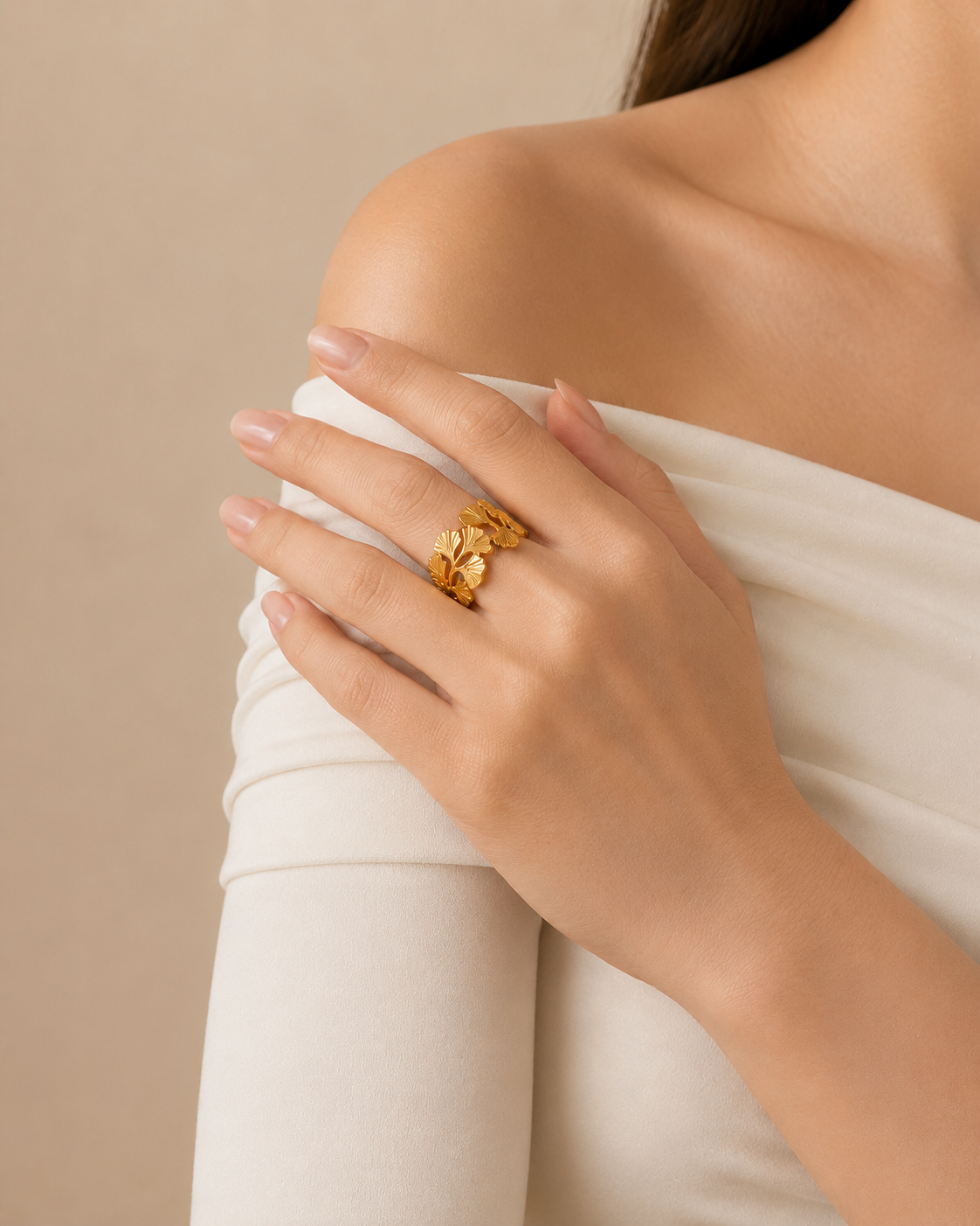 Adya Ginkgo Bloom Gold-Plated Adjustable Ring for Women