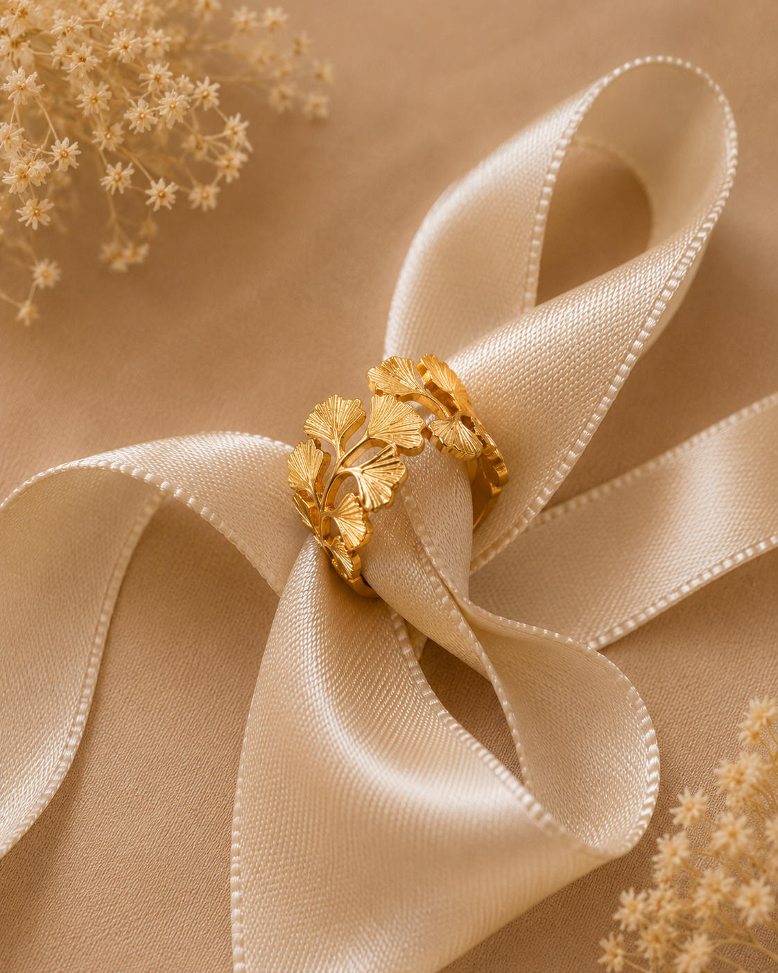 Adya Ginkgo Bloom Gold-Plated Adjustable Ring for Women