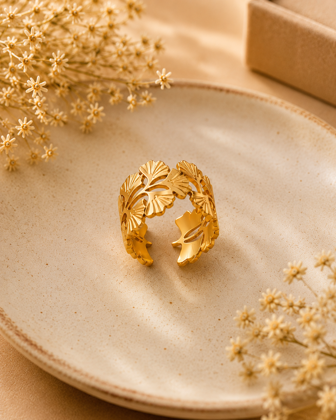Adya Ginkgo Bloom Gold-Plated Adjustable Ring for Women