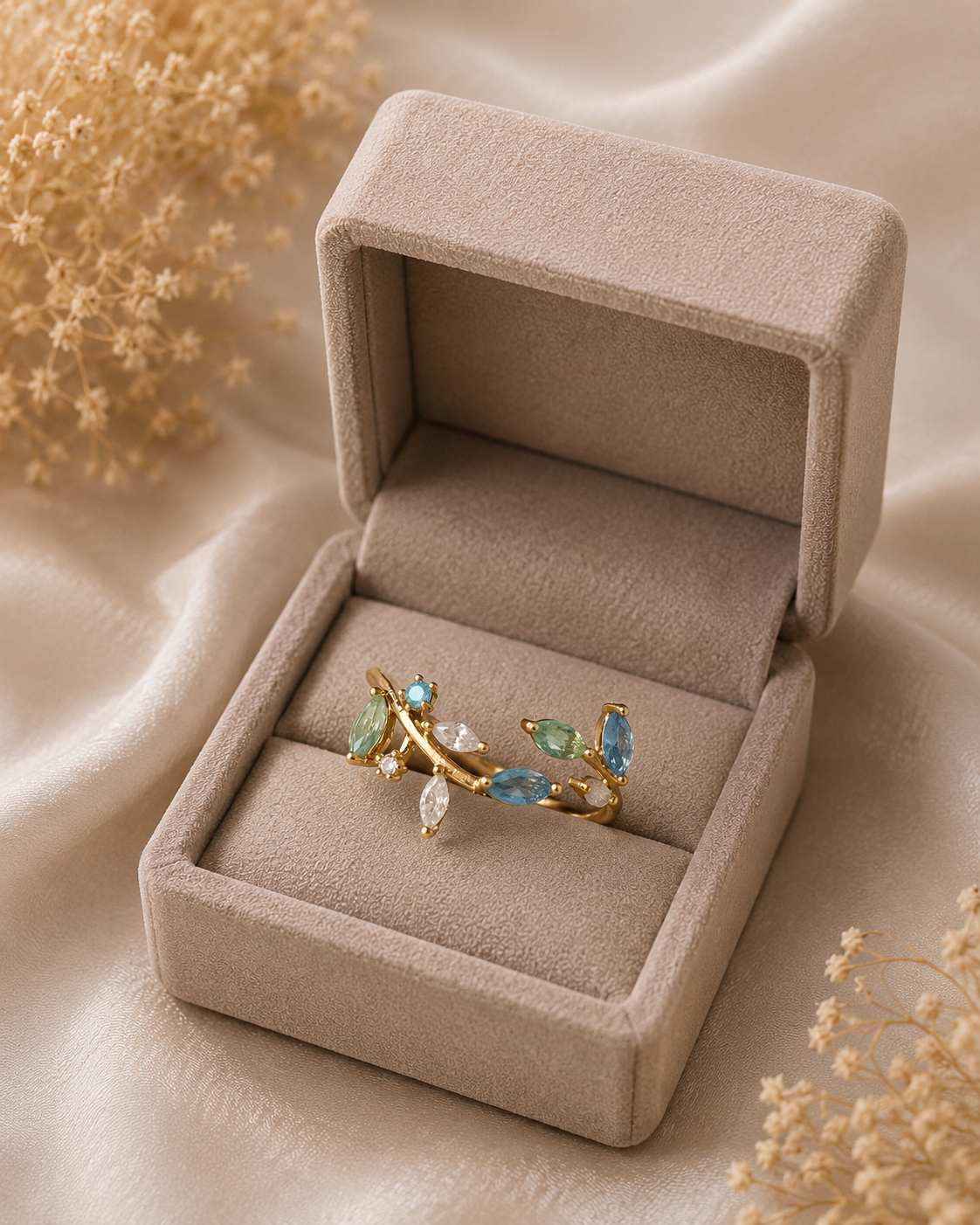 Adya Azure Vine Gold-Plated Adjustable Ring for Women