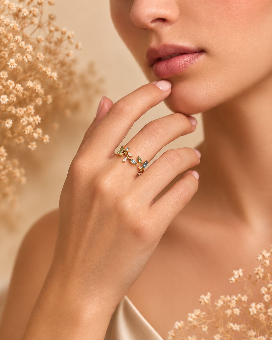 Adya Azure Vine Gold-Plated Adjustable Ring for Women