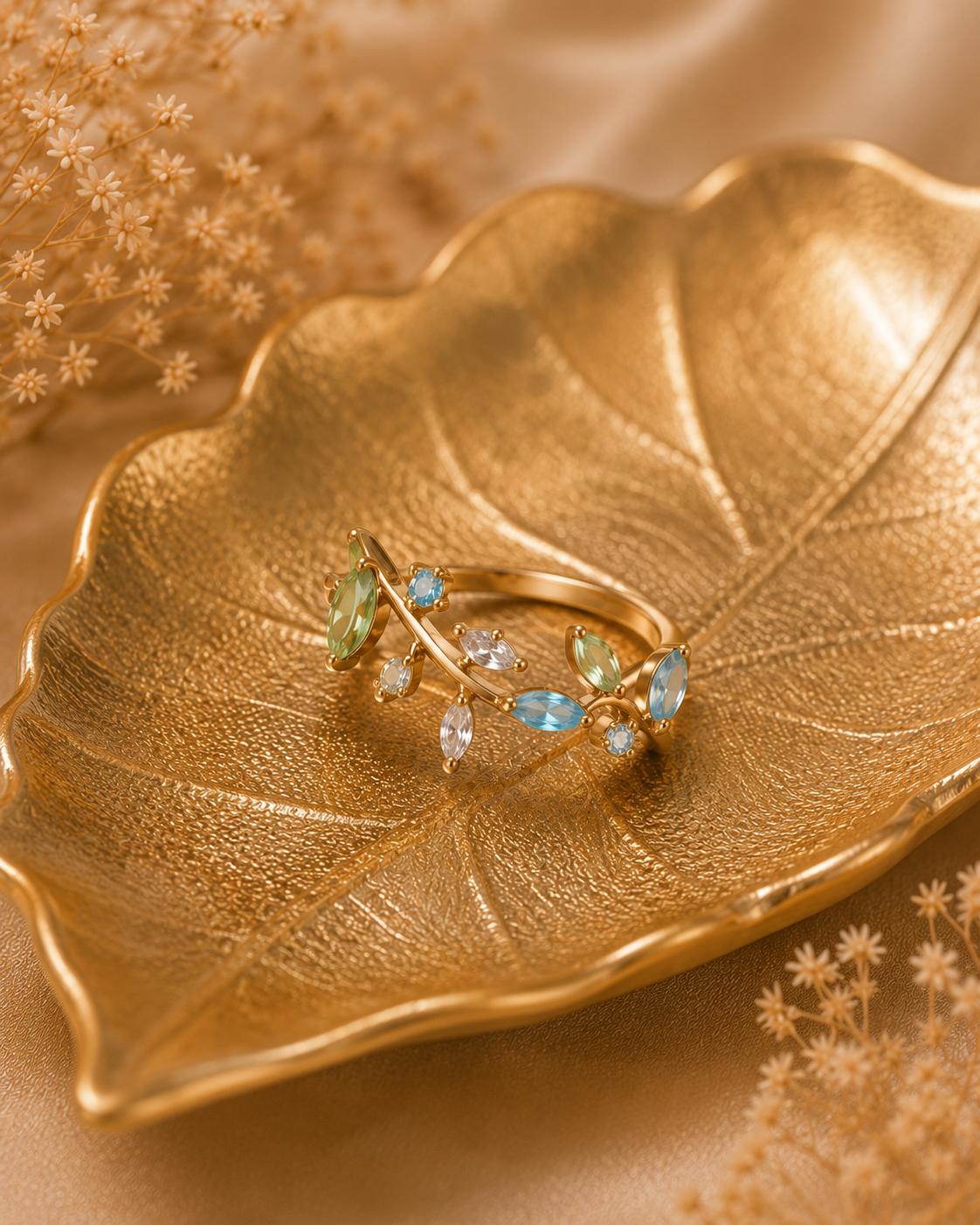 Adya Azure Vine Gold-Plated Adjustable Ring for Women