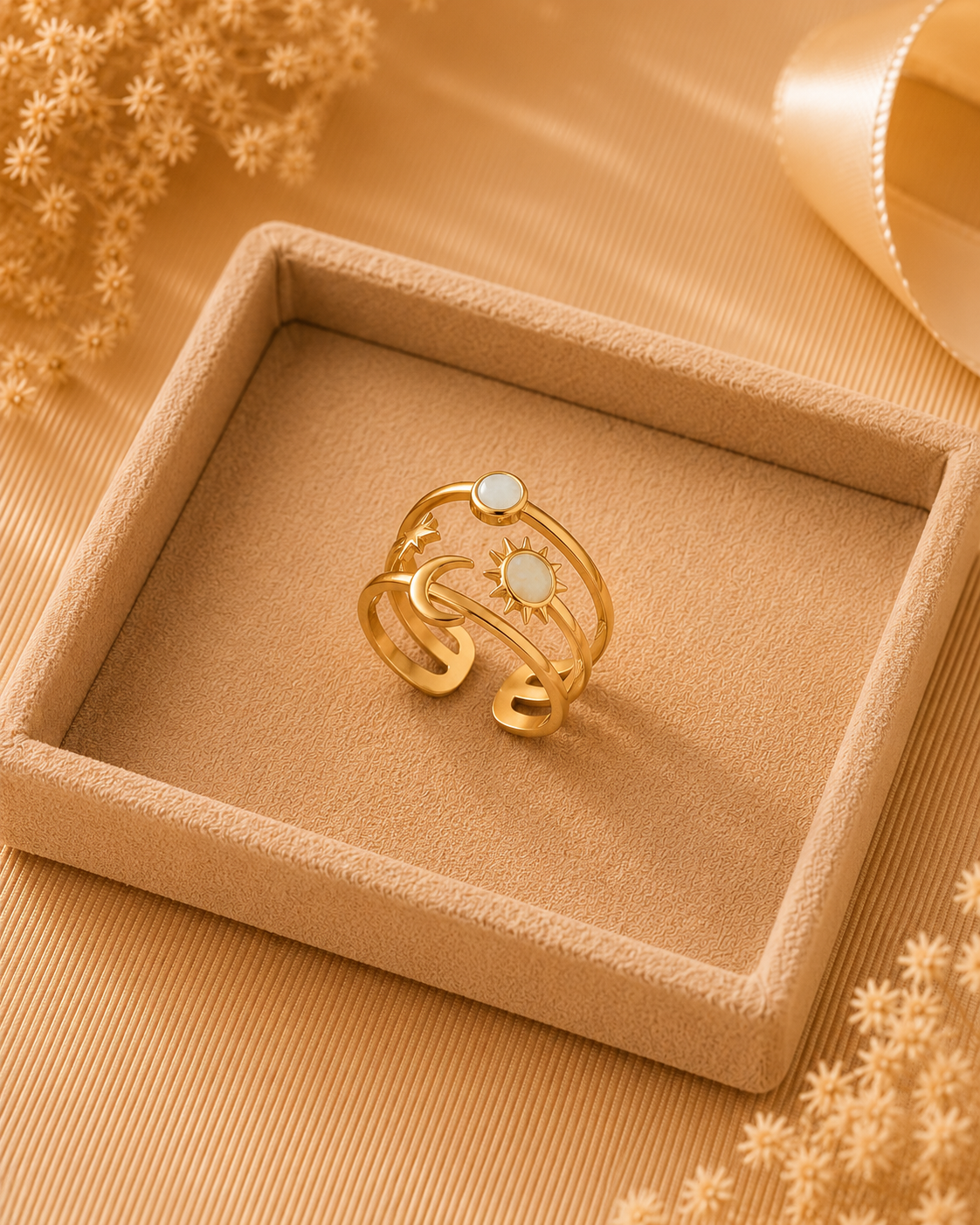Adya Celestial Harmony Gold-Plated Adjustable Ring for Women