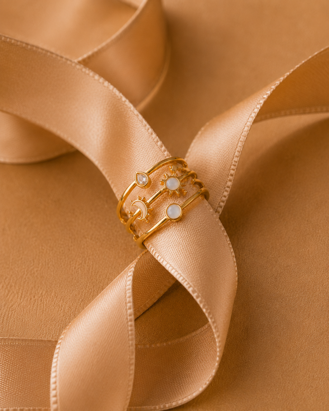 Adya Celestial Harmony Gold-Plated Adjustable Ring for Women