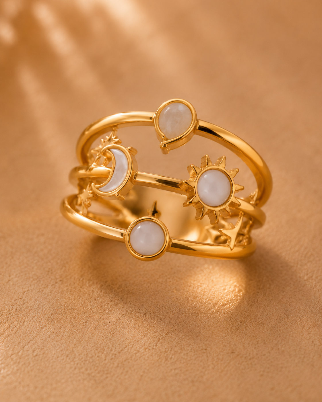 Adya Celestial Harmony Gold-Plated Adjustable Ring for Women