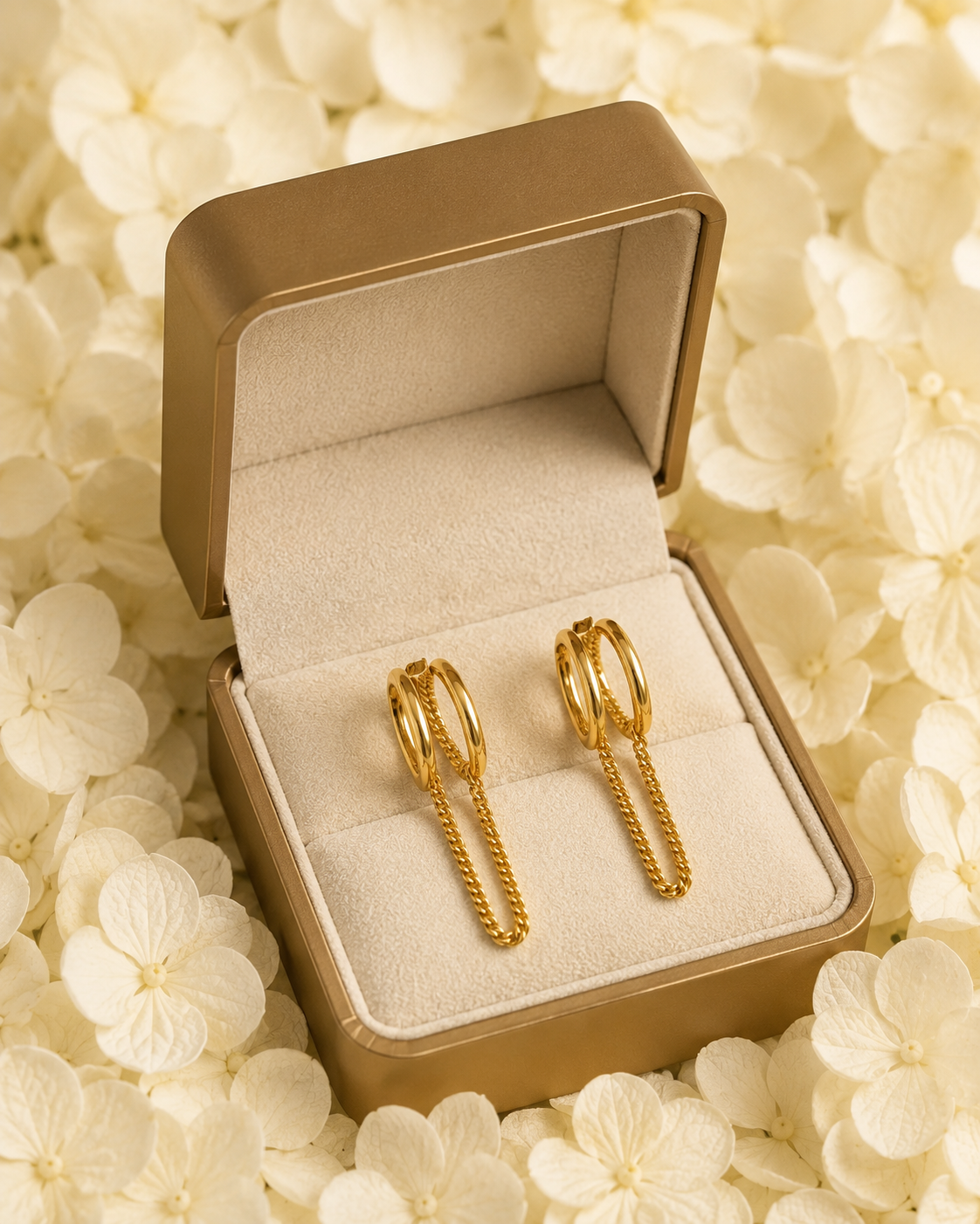 Gold-Toned Double Hoop Chain Drop Earrings for Women | Minimal Statement Earrings