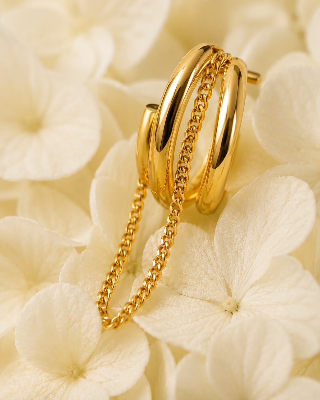 Gold-Toned Double Hoop Chain Drop Earrings for Women | Minimal Statement Earrings