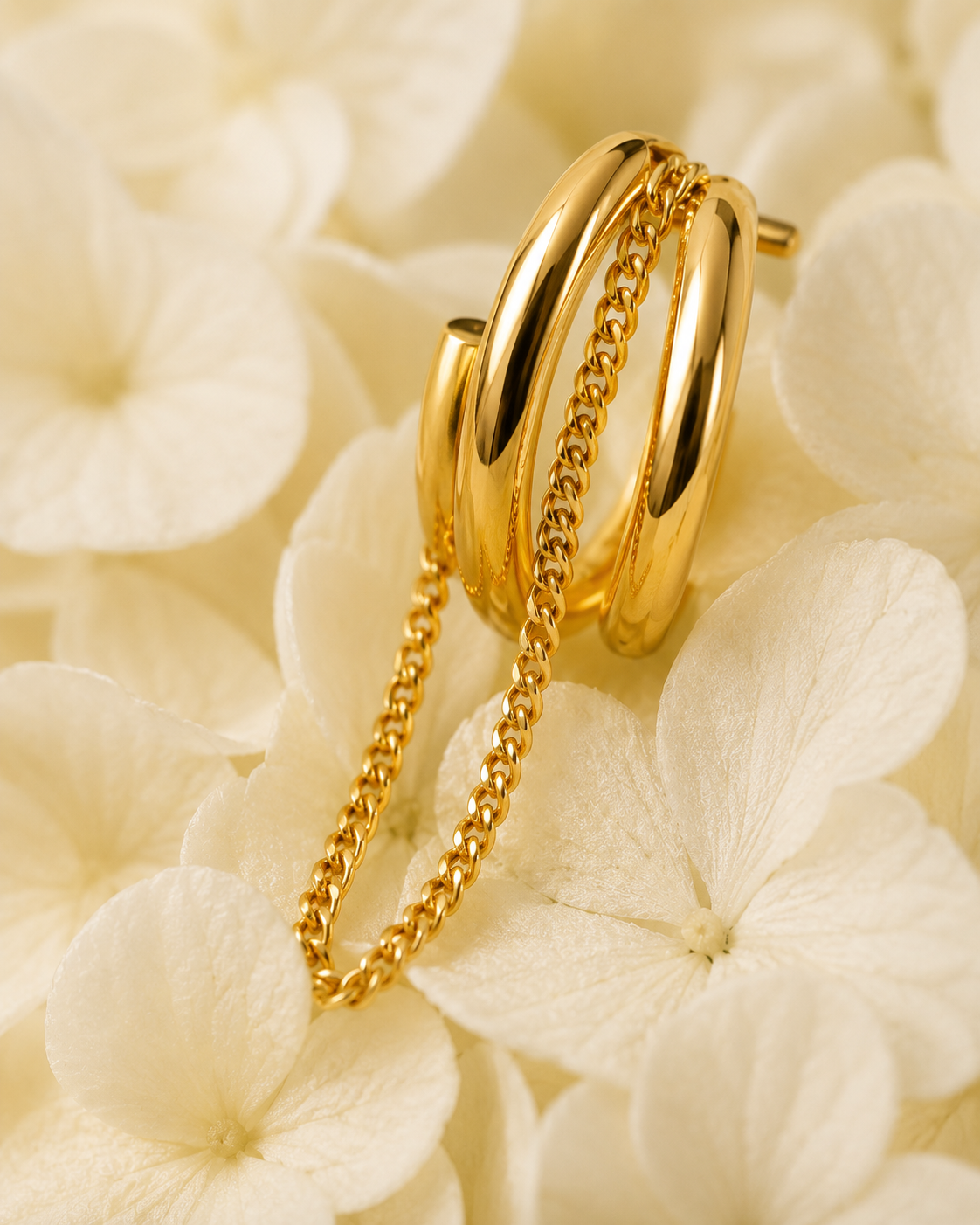 Gold-Toned Double Hoop Chain Drop Earrings for Women | Minimal Statement Earrings