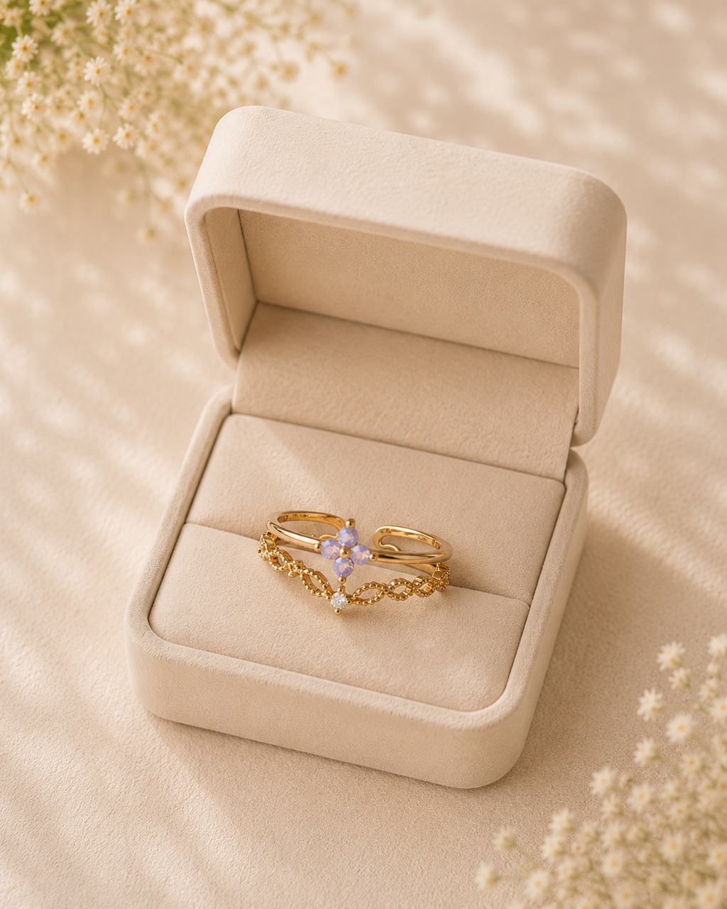 Adya Lavender Blossom Gold-Plated Adjustable Ring for Women