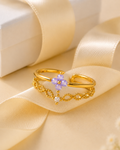 Adya Lavender Blossom Gold-Plated Adjustable Ring for Women