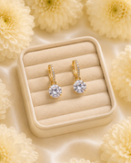 Gold-Toned Solitaire Crystal Drop Hoop Earrings for Women | Elegant Everyday Earrings